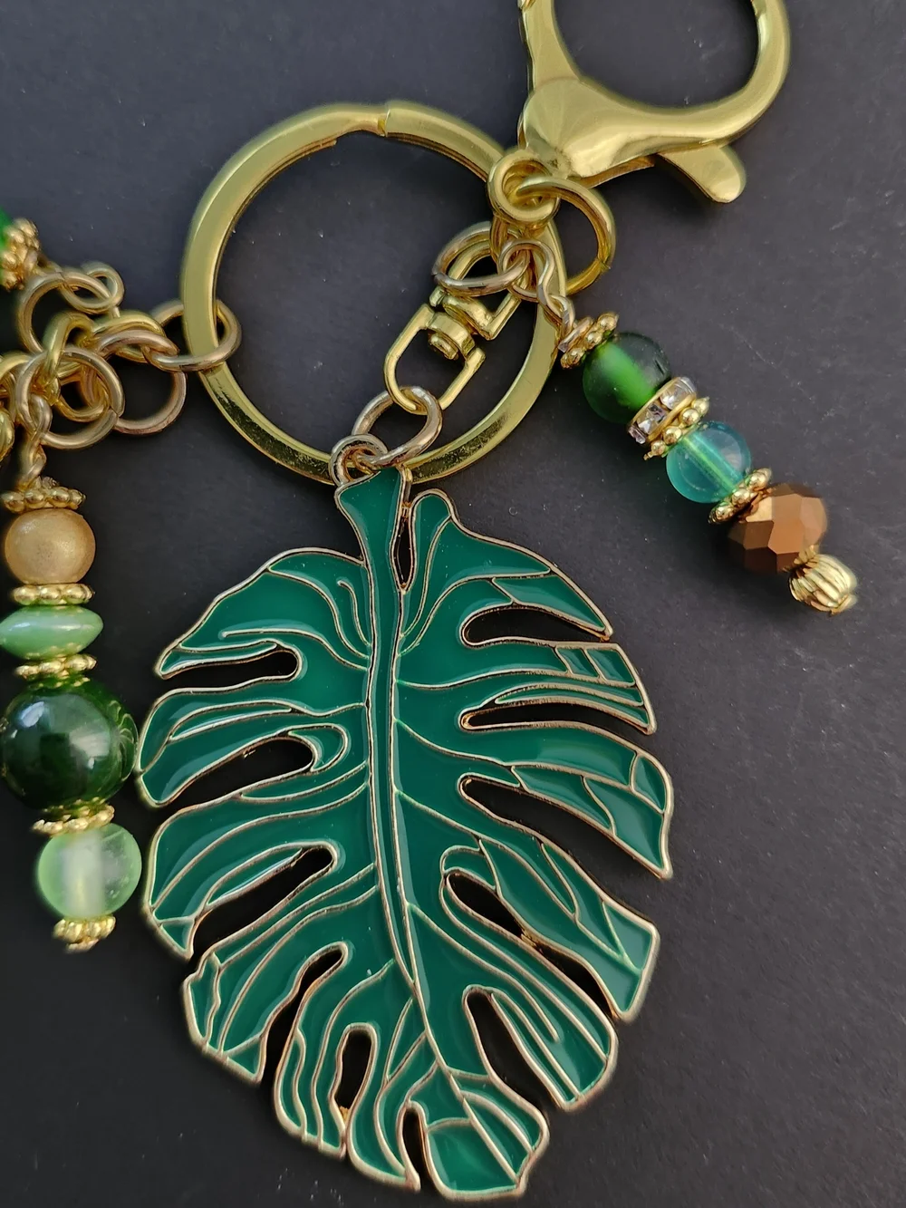 Leaf Purse Charm or Keychain Aventurine Jasper Agate Handcrafted